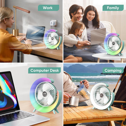 Osuke USB Desk Fan, 3 Speeds Portable Fan with 7 Colors Gradual Changing, 20db Low Noise and 180° Rotation Adjustable, Rechargeable Small Fan for Home Office Computer Desk