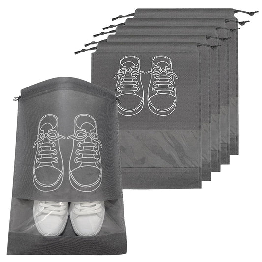 YHQZ 5 Pcs Large Shoe Storage Bags,Shoe Bags for Travel,Dustproof Drawstring Shoes Bags,Shoe Travel Bag,Drawstring Non-Woven Shoes Storage Bags with Transparent Window for Daily and Travel Use(Grey)