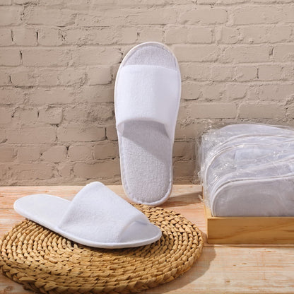 INtex HOME Disposable Open-Toe Slippers - Soft Non-Slip Toweling with EVA Sole for Women & Men Perfect for Hotels Spa Weddings and Guest Use - 2 Pairs, One Size