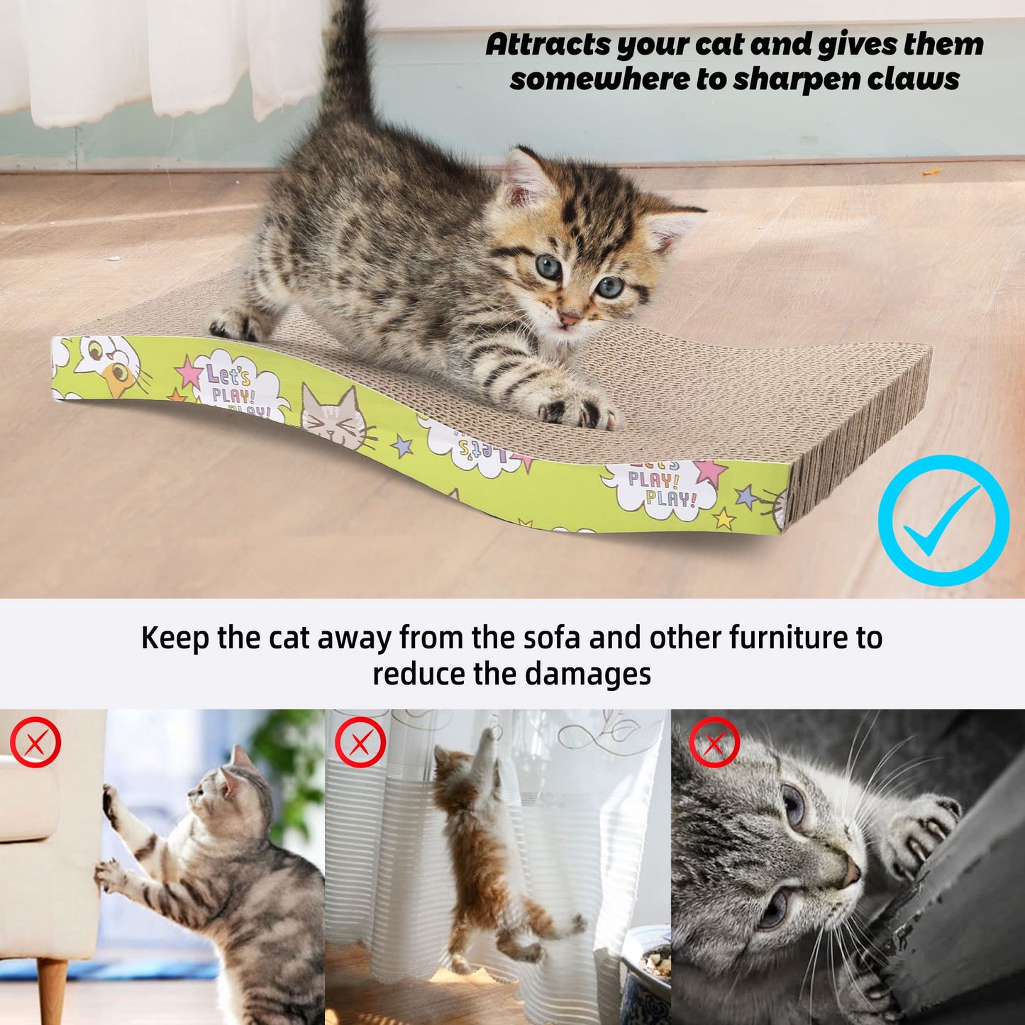 PrimePets Cat Scratchers Cardboard, S Shape Cat Scratch Pad, Cat Scratching, Corrugated Board Reversible with Catnip for Indoor Cats