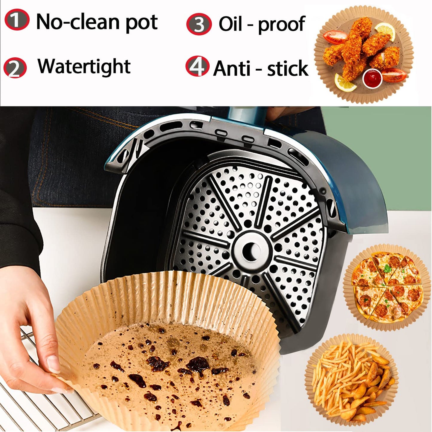 YYJ HOME Air Fryer Disposable Paper Liner 100 PCS Non Stick air Fryer Liners, 7.9 Inch Round air Fryer Oil Paper Liners, Food Parchment Roasting, Food Grade Baking Paper for Baking Roasting Microwave