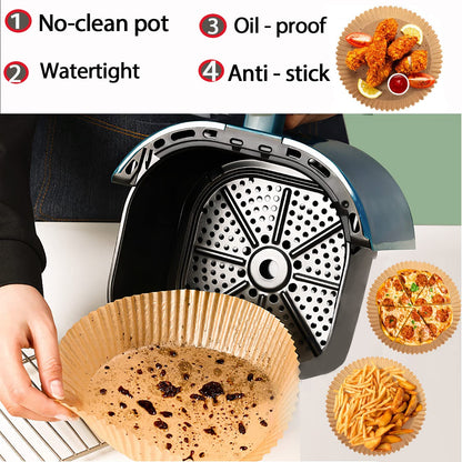 YYJ HOME Air Fryer Disposable Paper Liner 100 PCS Non Stick air Fryer Liners, 7.9 Inch Round air Fryer Oil Paper Liners, Food Parchment Roasting, Food Grade Baking Paper for Baking Roasting Microwave