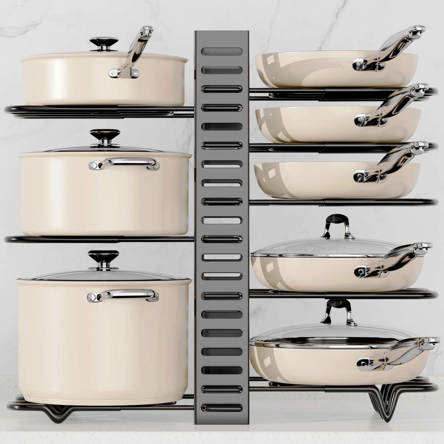 8-Tier Adjustable Rack Heavy, Pots and Pans Organizer Rack for Cabinet, Duty Under Cabinet Pot and Pan Storage, Perfect for Pots, Pans, and Lids - Easy Kitchen Organization and Storage
