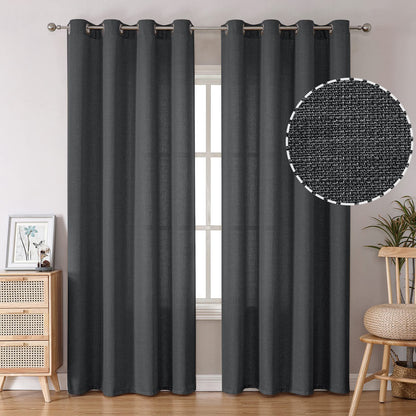 INtex CURTAINS Natural Linen Curtains -Semi Transparent Sheer -Soft And Durable Fabric -For Living Rooms And Bedroom Steel Grommets -Two Pieces 145W x 180L CM Light Grey
