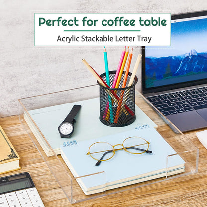 Stackable A4 Acrylic Letter Tray for Desk Organization, Clear Paper and File Organizer, Durable Document Storage Box and Desktop Supply Holder for Home and Office, Single Tray