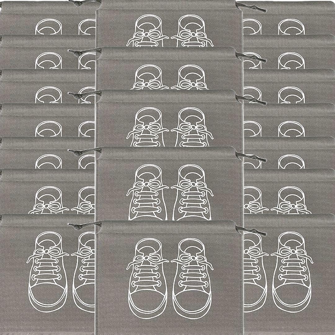 حقائب تخزين أحذية كبيرة، حقائب أحذية مقاومة للغبار برباط مع نافذة شفافة، منظم سفر مقاوم للماء، حقائب أحذية محمولة - رمادي