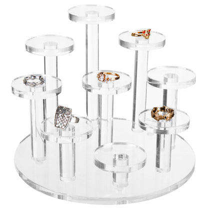 9-Tier Acrylic Ring Organizer, Clear Jewelry Display Riser Stand, Multi-Level Dresser Top Holder for Rings, Earrings and Small Accessories, Perfect for Home, Retail and Boutique Use, Clear