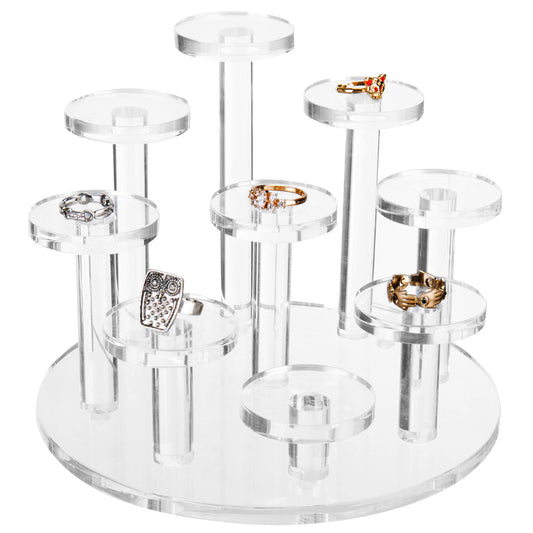 9-Tier Acrylic Ring Organizer, Clear Jewelry Display Riser Stand, Multi-Level Dresser Top Holder for Rings, Earrings and Small Accessories, Perfect for Home, Retail and Boutique Use, Clear