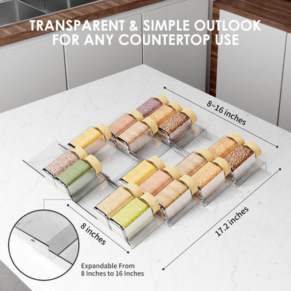 Jadehom Spice Drawer Organizer, 6 Pcs Clear Acrylic In Drawer Seasoning Jars Rack, Expandable From 8" to 16" Kitchen Cabinets/Countertop Drawer Spice Rack Tray (Fit Small Drawer?