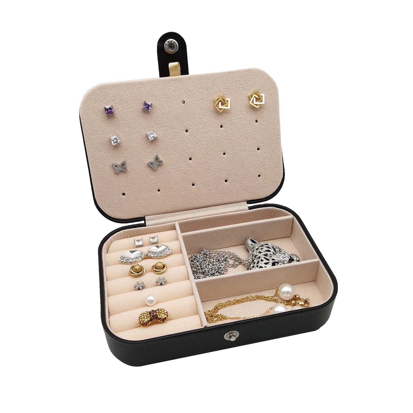 ozon Small jewelry box for women girls, PU leather Travel Jewelry Organizer Case, Portable Jewellary Storage Holding Display for Ring Earrings Necklace Bracelet Watch Men Kids Gift (black)