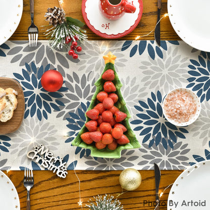 INTEX HOME Velvet Floral Table Runner, Soft Linen Fabric, Machine Washable, Rectangular Design, 1 Piece, 45 x 135 cm, Black x Grey, Dining Table Decoration for Home, Events and Special Occasions