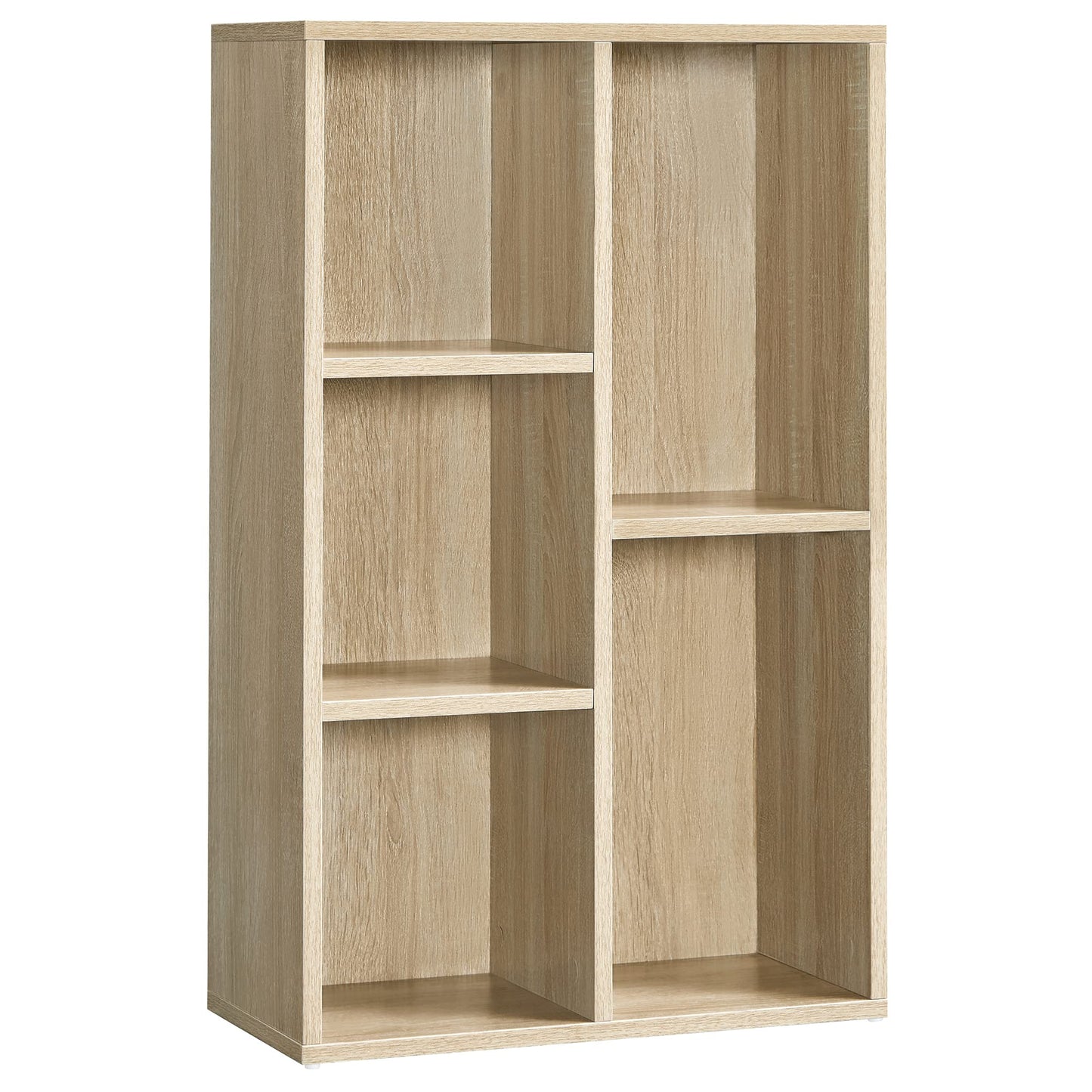 Bookcase in Oak, Wooden Kids Bookshelf with 5 Compartments, 50x24x80cm Floor Standing Storage Unit for Files, Decor, in Study Children-Room, Beige, LBC25NL