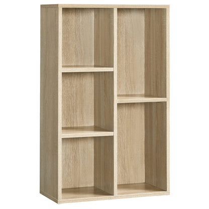 Bookcase in Oak, Wooden Kids Bookshelf with 5 Compartments, 50x24x80cm Floor Standing Storage Unit for Files, Decor, in Study Children-Room, Beige, LBC25NL