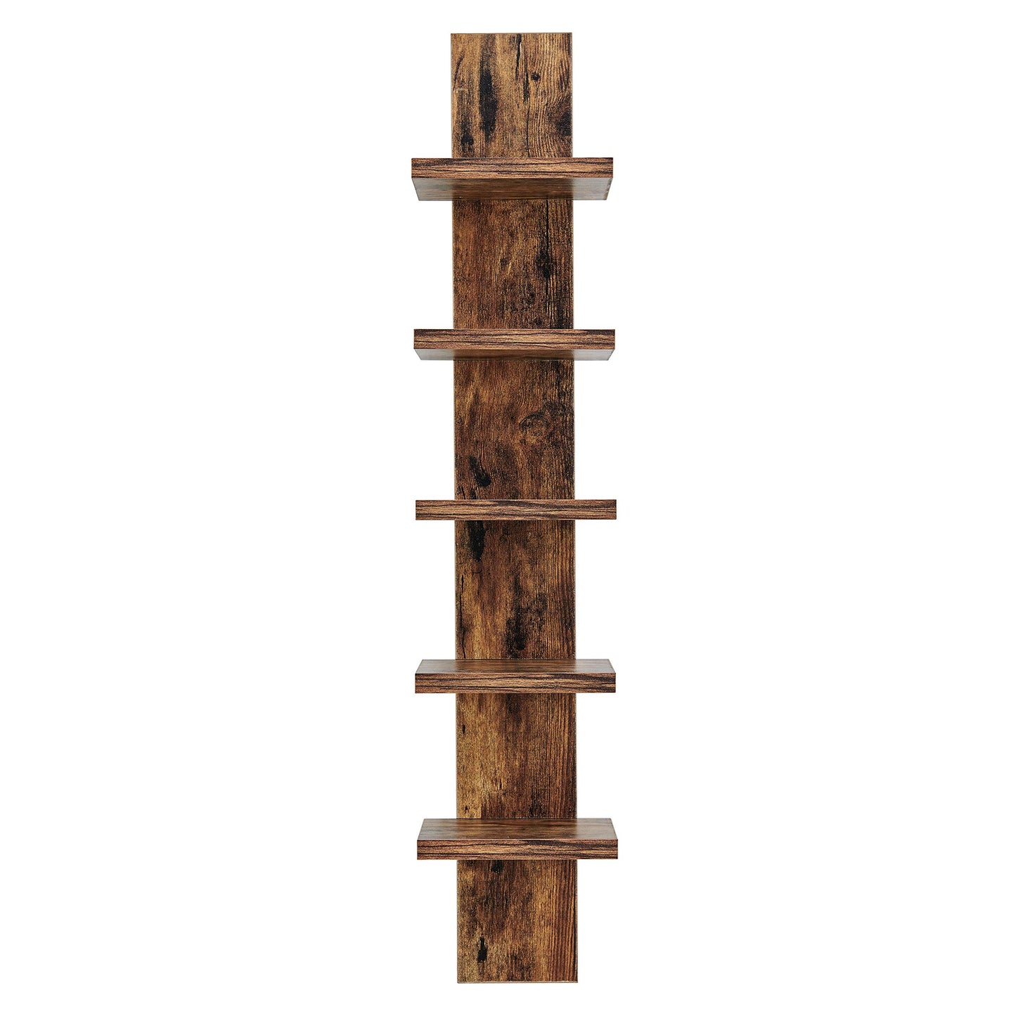 5-Tier Wall Shelf Unit in Pine, Narrow Vertical Column Floating Storage, 30" Tall Tower Design Utility Shelf for Bedroom & Living Room, Smooth Laminate Finish