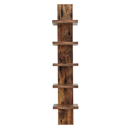 5-Tier Wall Shelf Unit in Pine, Narrow Vertical Column Floating Storage, 30" Tall Tower Design Utility Shelf for Bedroom & Living Room, Smooth Laminate Finish