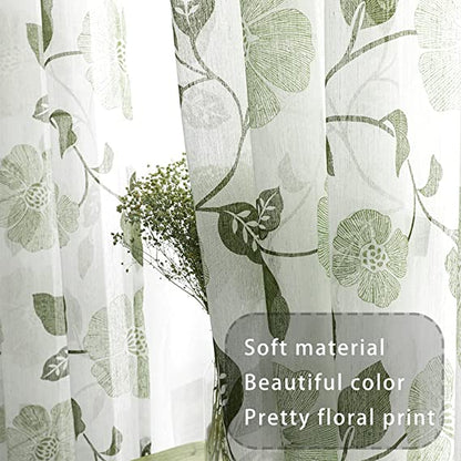 Natural Linen Floral Curtain - Steel grommets