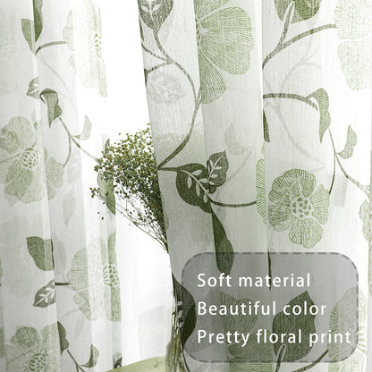 Rich Natural Linen curtains - Printed floral curtains- Semi-transparent - sliver steel grommets for living room, bedroom, kitchens - 1 Piece