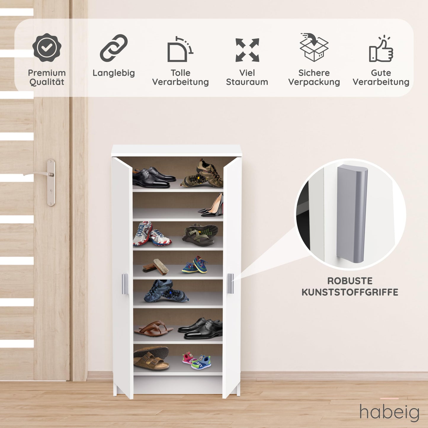 Shoe Cabinet and Chest of Drawers, Versatile Wooden Cupboard and Shoe Rack for Hallway or Bedroom Furniture in a Clean White Finish, Multi-Purpose Storage Solution