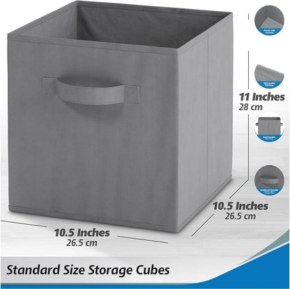 Fabric Storage Cubes, Set of 4 Collapsible Foldable Organizer Bins with Handles, Durable Non-Woven Boxes for Closet, Shelves, Nursery, Office or Home Use, Grey