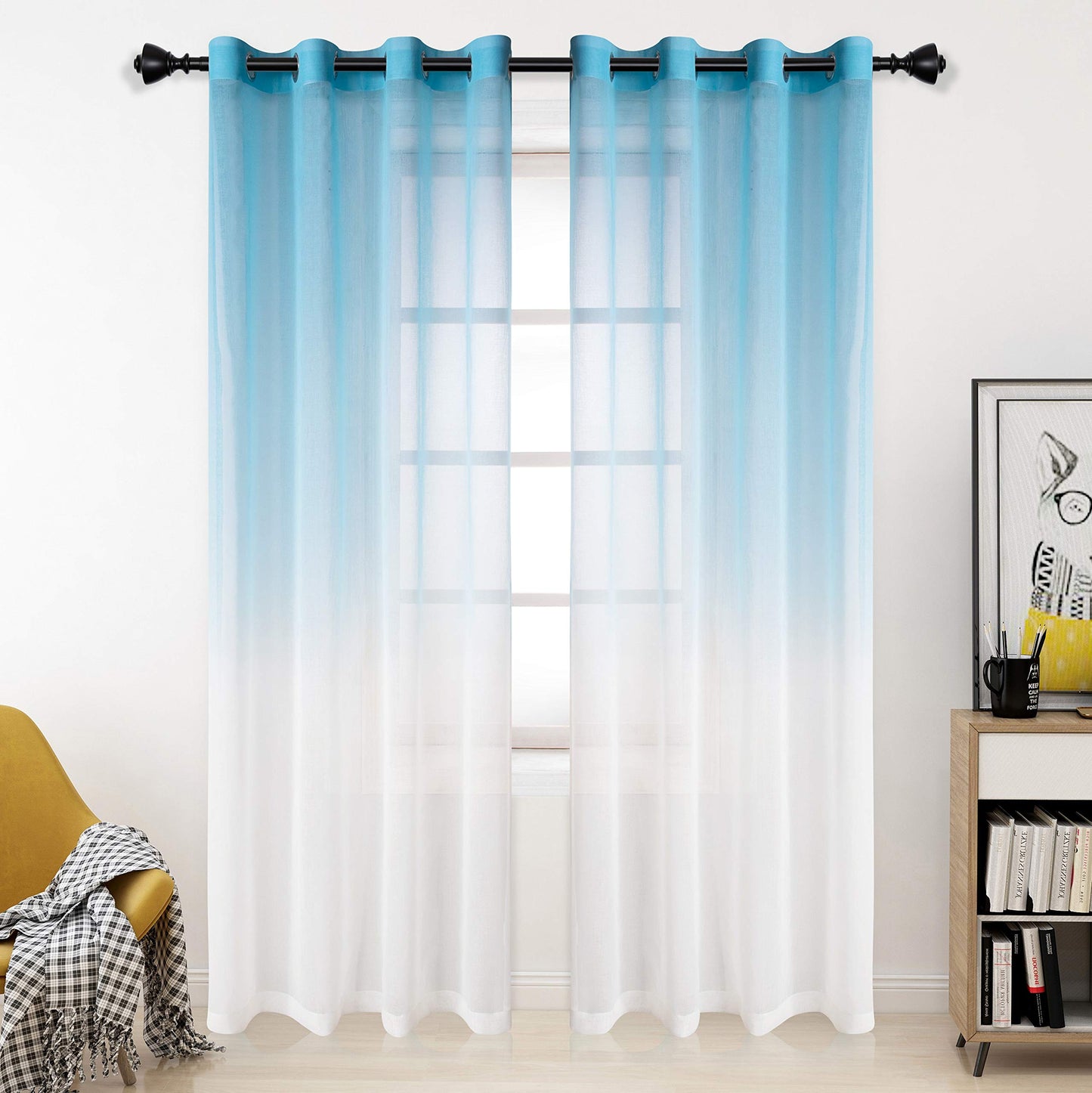 INtex CURTAINS HOUSE ‎ Luxury Voile - Gradient colours - Steel Grommets - 1 Piece Teal 200W x 230L CM