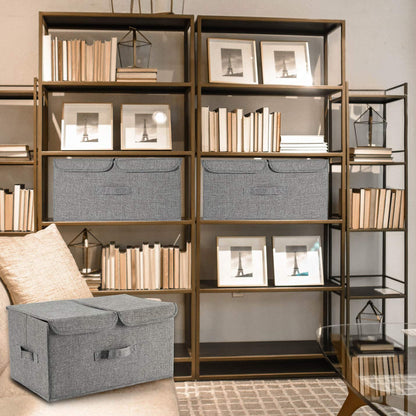 Storage Box with Lids, Foldable, Dual Compartments, Durable Fabric, Ideal for Home Organization, Grey, 44L x 28W x 24H cm