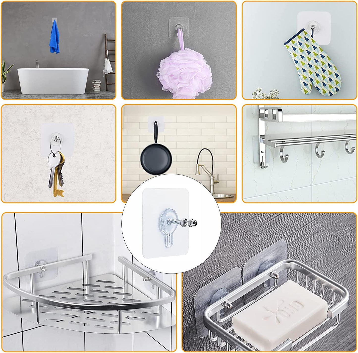 10 x Adhesive Wall Screws Hanging Nails for Hanging Adhesive Screws Wall Mounting Hooks for Kitchen, Bathroom, Bedroom, Living Room