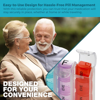 Weekly Pill Organizer - 7 Day Pill Box with 4 Compartments Per Day, Portable Medication Planner for Pills, Vitamins, Supplements, Easy-to-Use Design, Travel Friendly