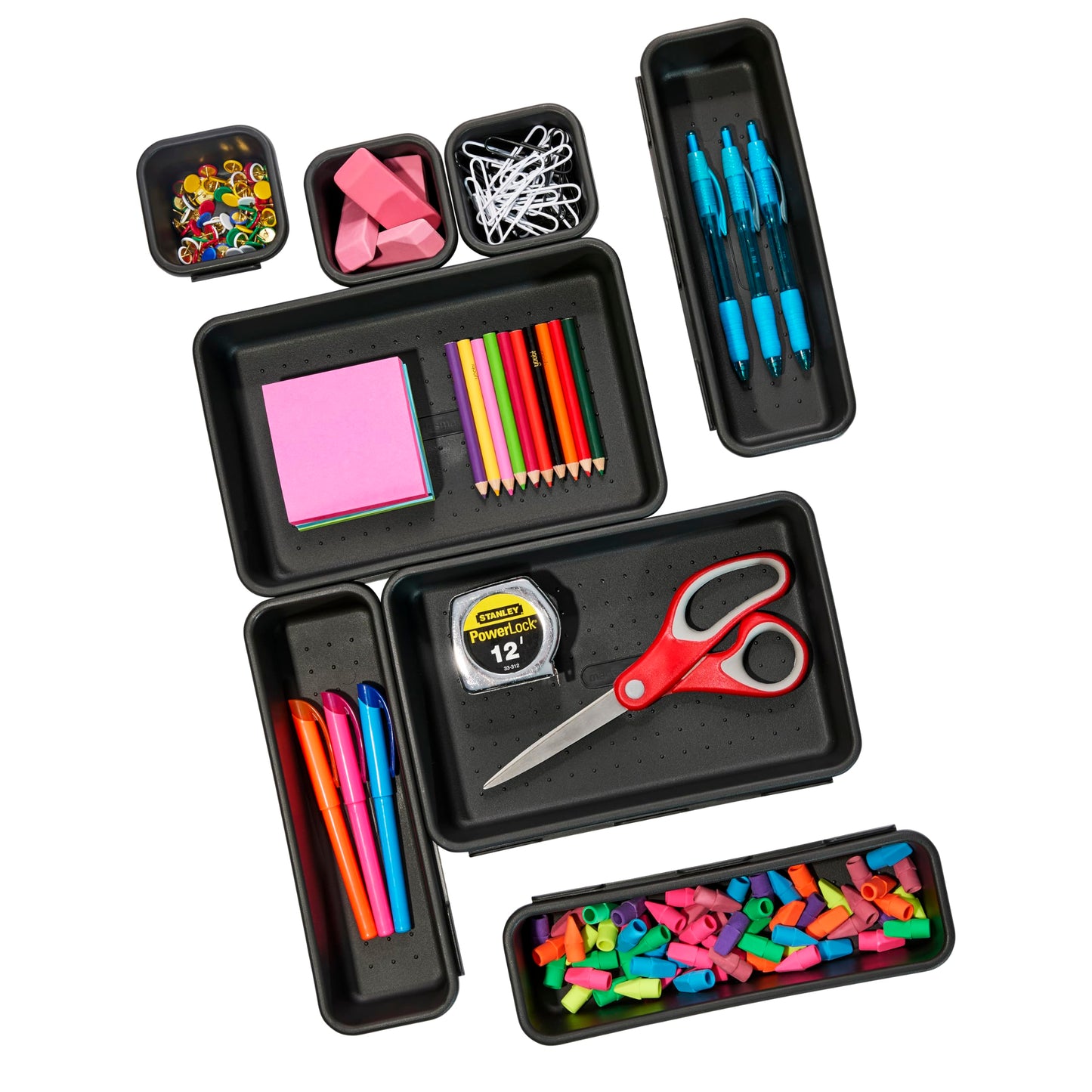 madesmart 8-Piece Interlocking Bin Pack-CARBON COLLECTION Customizable Multi-Purpose Storage, Durable, Easy to Clean & BPA-Free