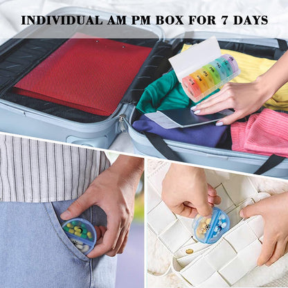 Large Pill Organizer 2 Times A Day, Weekly Pill Box Twice a Day, Travel Friendly AM PM Vitamin Organizer, Weekly Pill Case Container 2 Per Day(Rainbow)