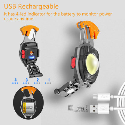 Multifunctional Keychain Flashlights, LED Rechargeable Flashlights with Lighter, Life-Saving Whistles, Screwdriver Bottle, Opener, Multiple Light Mode Portable Pocket Light for Outoor Hiking