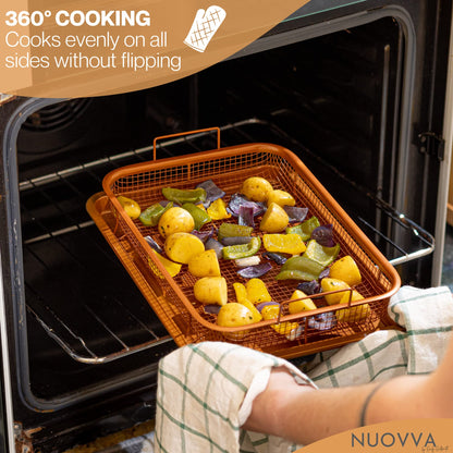 nuovva Copper Crisper Tray Non-Stick Oven Baking Tray with Elevated Mesh Crisping Grill Basket 2 Piece Set –