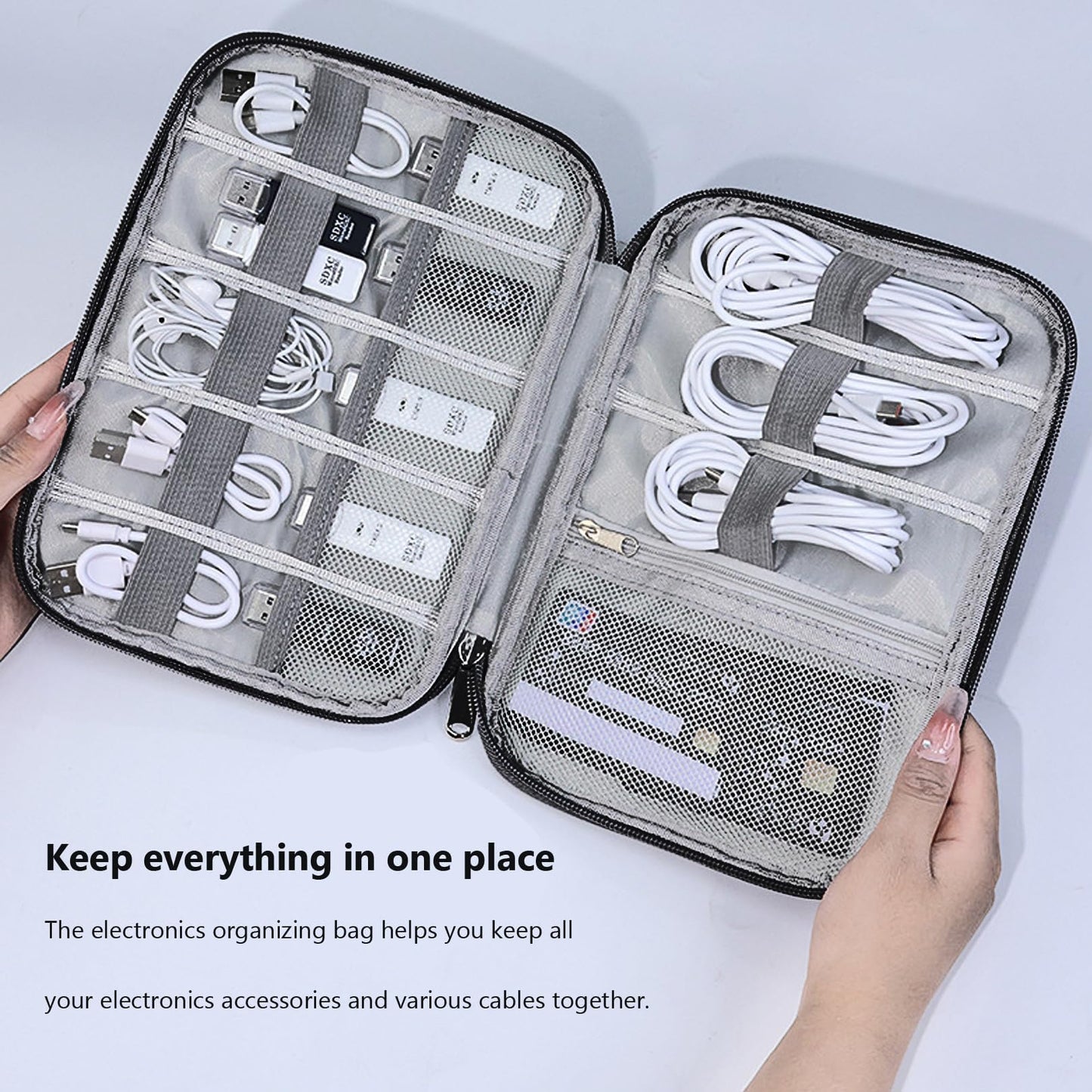 YHQZ 1 Pcs Universal Carry Travel Gadget Bag,Travel Cable OrganiserBag and Cables OrganiserBag,Electronics Accessories Organizer Bag for Chargers,Cables,USB Drive,SD Card,Power Bank,Disk(Black), Black