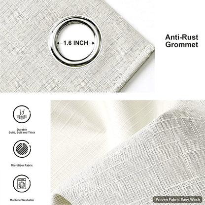 Linen 100% Blackout Curtains for Bedroom Living Room Thermal Insulated Fabric -Room Darkening -Steel Grommet Window Curtains -1 Piece