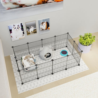 Lxvckly Pet Playpen, Small Animals Cage, DIY Encrypted Metal Wire Rabbit Fence, Guinea Pigs Cages, Kitten Playpen, Indoor & Outdoor Yard Fence for Small Animals Black