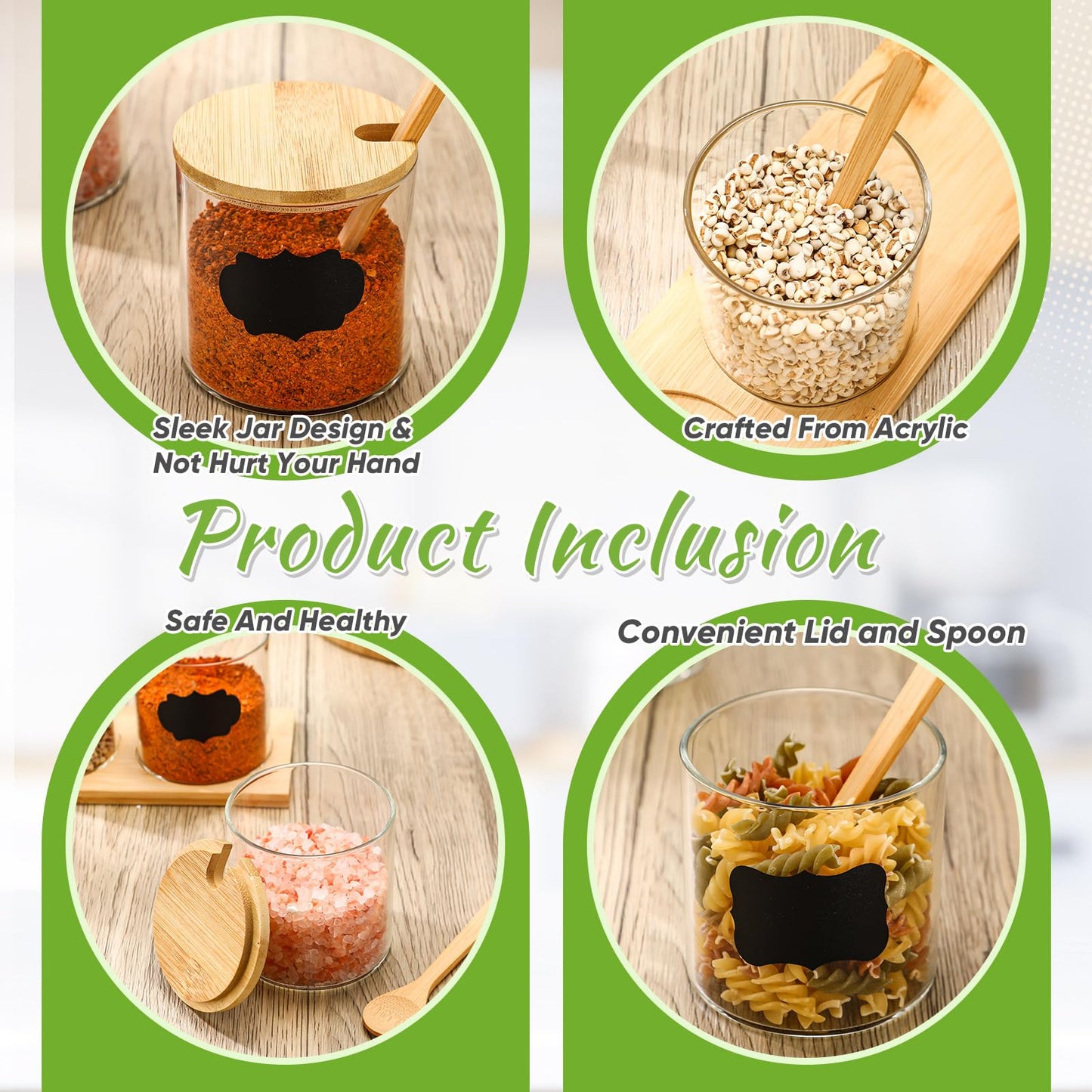 Baderke 3 Pcs Condiment Jars, 300 ml / 10 oz Glass Container Box with Bamboo Spoon Lid and Base Clear Seasoning Box Adorable Condiment Pots Spice Containers for Sugar Pepper Cruet