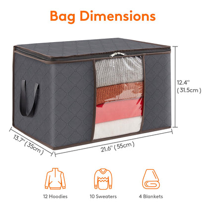 Clothes Storage Bag, Storage Bins for Clothes, Blankets, Comforters, Foldable with Clear Window, 60L, Grey