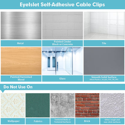 EyeIslet Self-Adhesive Cable Clips Organizer Drop Wire Holder Cord Management, Pack of 20, Transparent