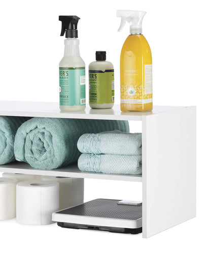 Wooden Shoe Organizer in White, 2-Shelf Freestanding Shoe Rack, Expandable Storage for Entryway or Closet, Simple and Modern Footwear Solution (31")