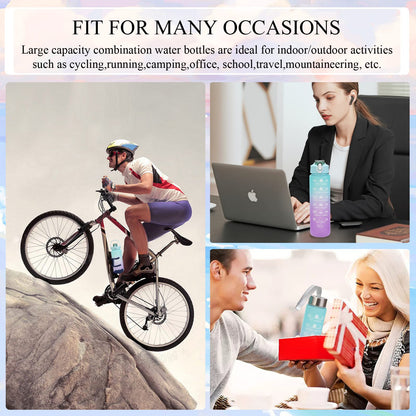 Motivational Water Bottle Set, 3 Pcs (1.9L, 950ml, 475ml) with Straw & Time Marker, Leakproof BPA-Free Jugs for Sports, Gym, and Travel, Half Gallon Hydration Tracker, Gradient Green