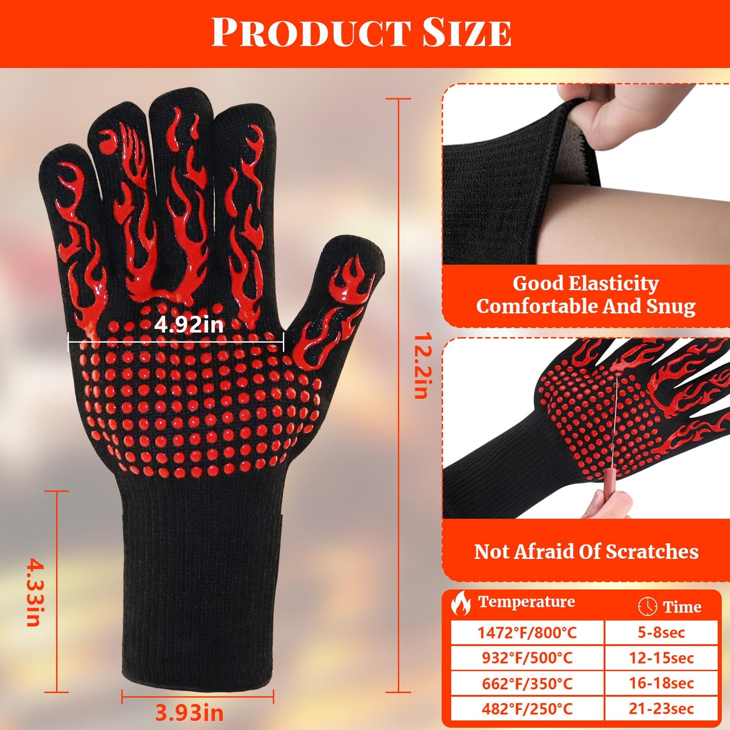 BBQ Grill Gloves for BBQ Accessories, 1472°F Heat Resistant Gloves with Silicone Palm Pads, Non-Slip Grilling Griddle Gloves for Smoker Grill Gloves Oven Mitts for Barbecue Cooking Baking Cutting