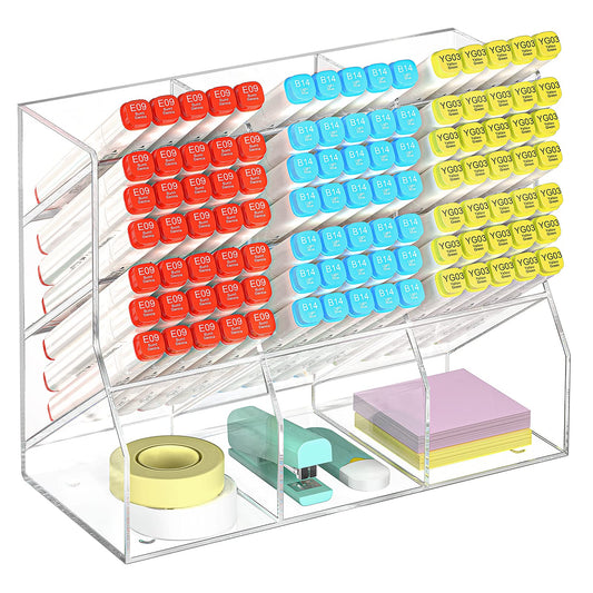 Multi-Functional Acrylic Pen and Marker Organizer for Desk, 12-Compartment Clear Desktop Pencil Holder and Stationary Caddy for Efficient Home, Office, and Art Supply Organization