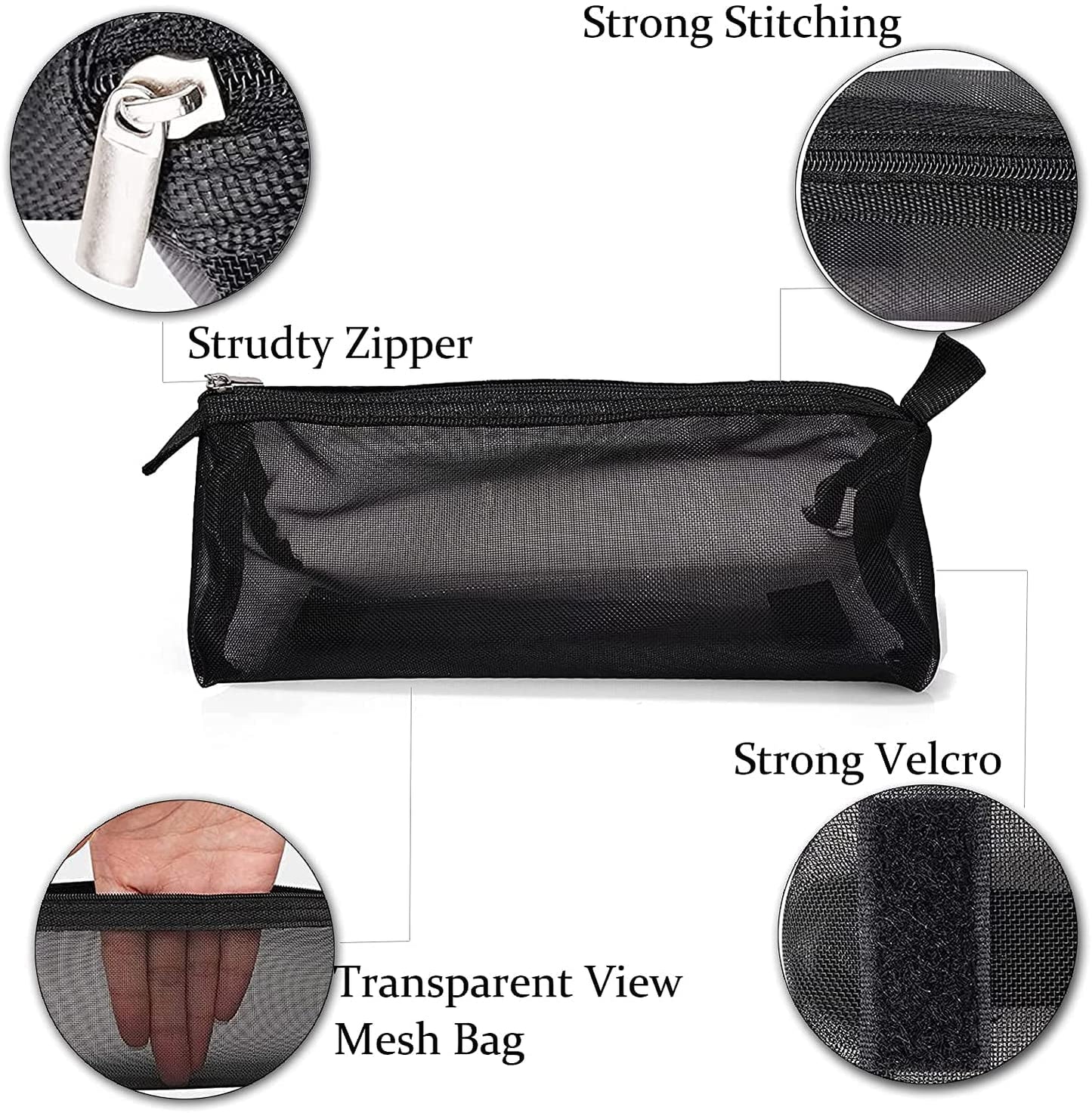 JD FRESH 4 in 1 Large Cosmetic Mesh Bag/Toiletry Pouch for Men and Women/Makeup Organizer/Portable Travel Bag/Makeup Essentials(Black)