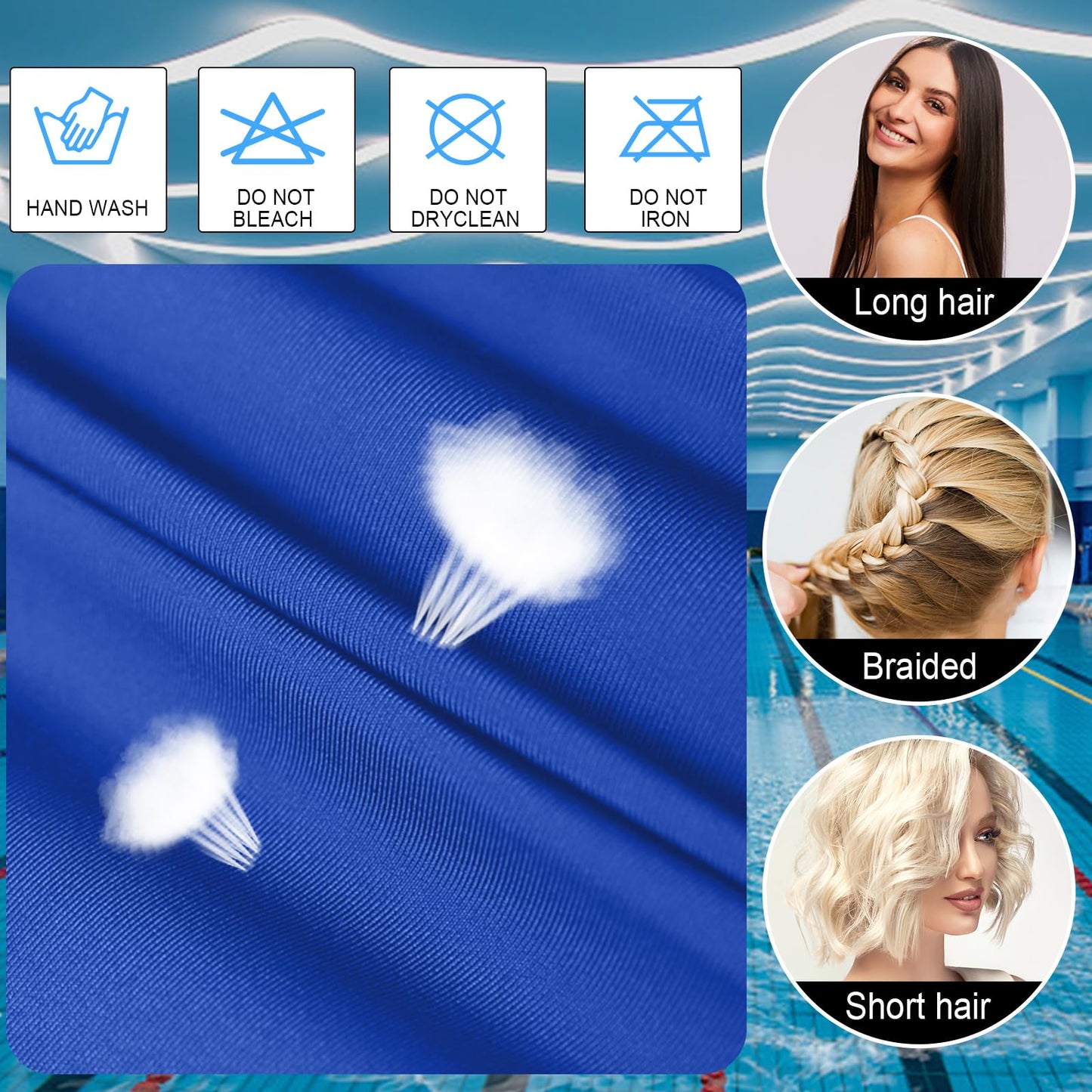 LEDEAK Swimming Pool Cap with 3D Ear Protection, Waterproof Silicone Swimming Cap, Swimming Cap for Men Women Long and Short Hair (Blue)