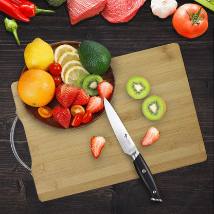SKY-TOUCH Bamboo Wood Cutting Boards Set of 3, Small, Medium, Large,Set,Serving Board with Easy-Grip Handle,Non-Slip Wooden Double-Side Using for Meat, Cheese, Fruits & Bread