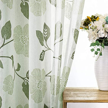 Natural Linen Floral Curtain - Steel grommets
