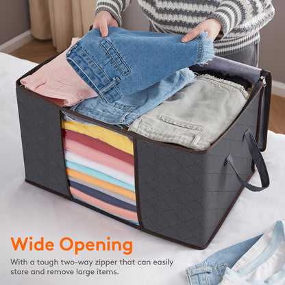 Clothes Storage Bag, Storage Bins for Clothes, Blankets, Comforters, Foldable with Clear Window, 60L, Grey