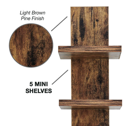5-Tier Wall Shelf Unit in Pine, Narrow Vertical Column Floating Storage, 30" Tall Tower Design Utility Shelf for Bedroom & Living Room, Smooth Laminate Finish