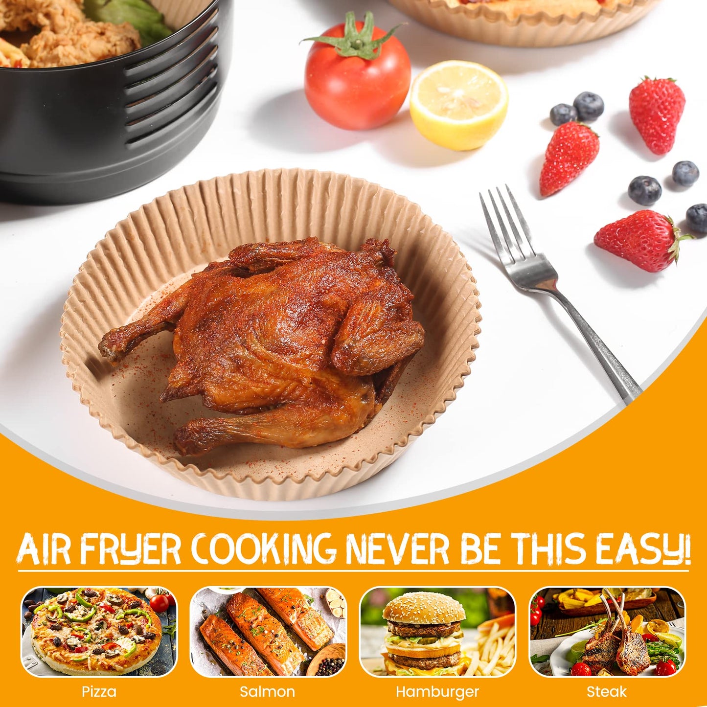 100 PCS Large Air Fryer Disposable Paper Liner, Non-stick Air Fryer Liners, Oil-Proof Air Fryer Parchment Paper, Food Grade Round Baking Paper For Frying Baking Roasting Microwave, 100PCS, 8 Inch.