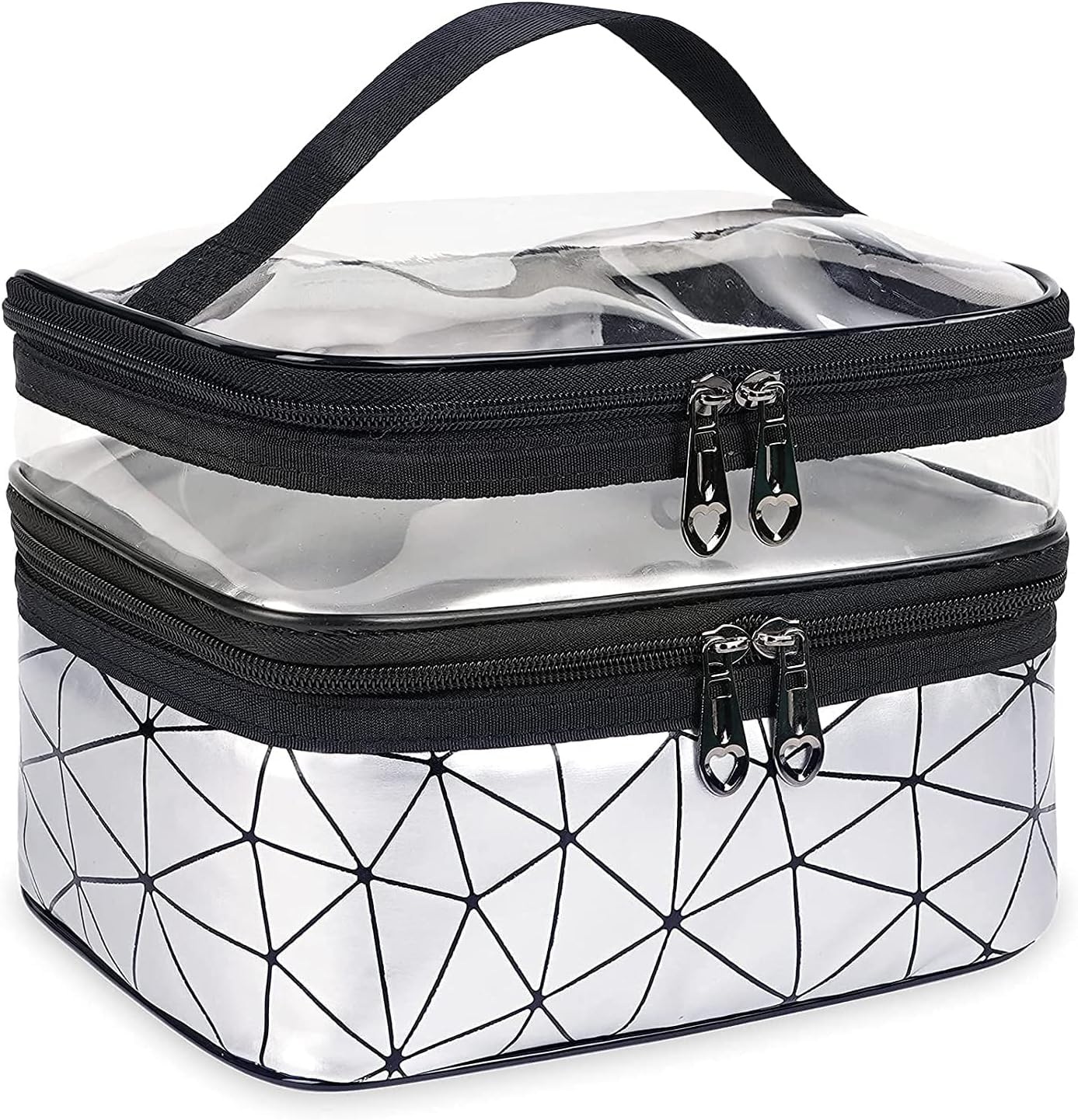 Women's Waterproof 2-Layer PU Cosmetic Organizer Box (Silver)