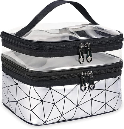 Women's Waterproof 2-Layer PU Cosmetic Organizer Box (Silver)